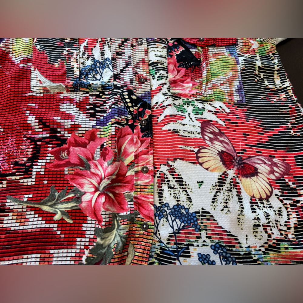 Desigual Overprinted Long Sleeve Button Down High-Low Shirt Blouse M Artsy Boho - Picture 6 of 8